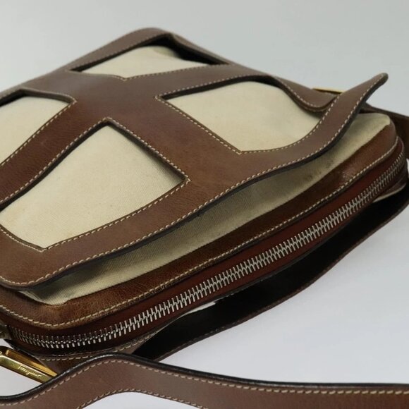 Salvatore Ferragamo Shoulder Bag Canvas Leather Beige Gold Auth bs27826 - Picture 6 of 15